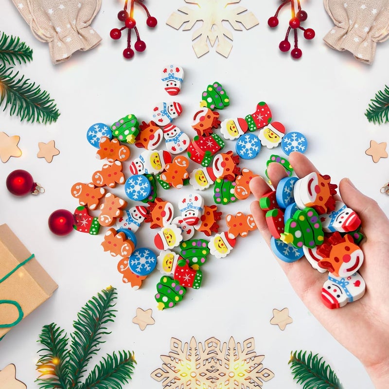 Kleeblatt Large Christmas Erasers for Kids Bulk, 63 Pcs Big Cute Erasers, Classroom Christma Gifts for Students, Christmas Stocking Stuffers, Holiday Party Favors. Includes Santa Claus, Elk, Snowman - Image 3